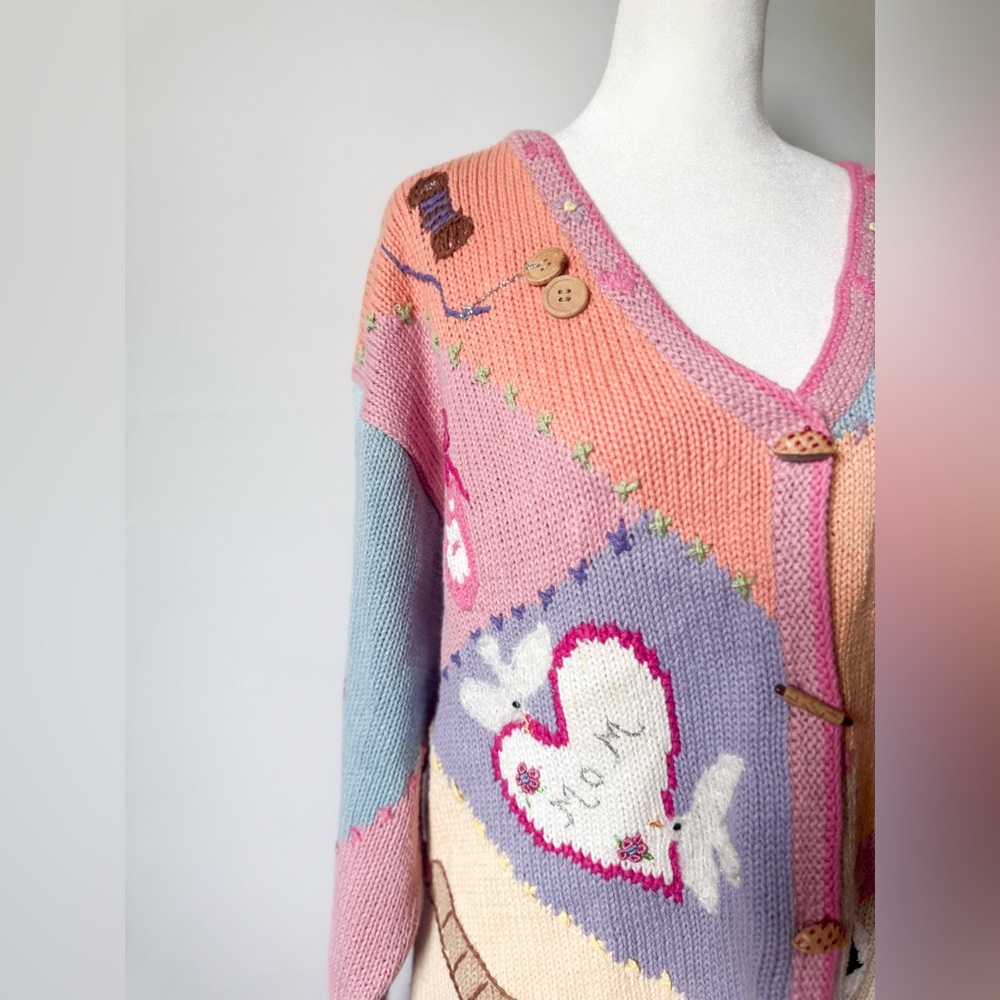 SOLD Vintage Storybook Knits Mom Themed Cardigan - Picture 3 of 8
